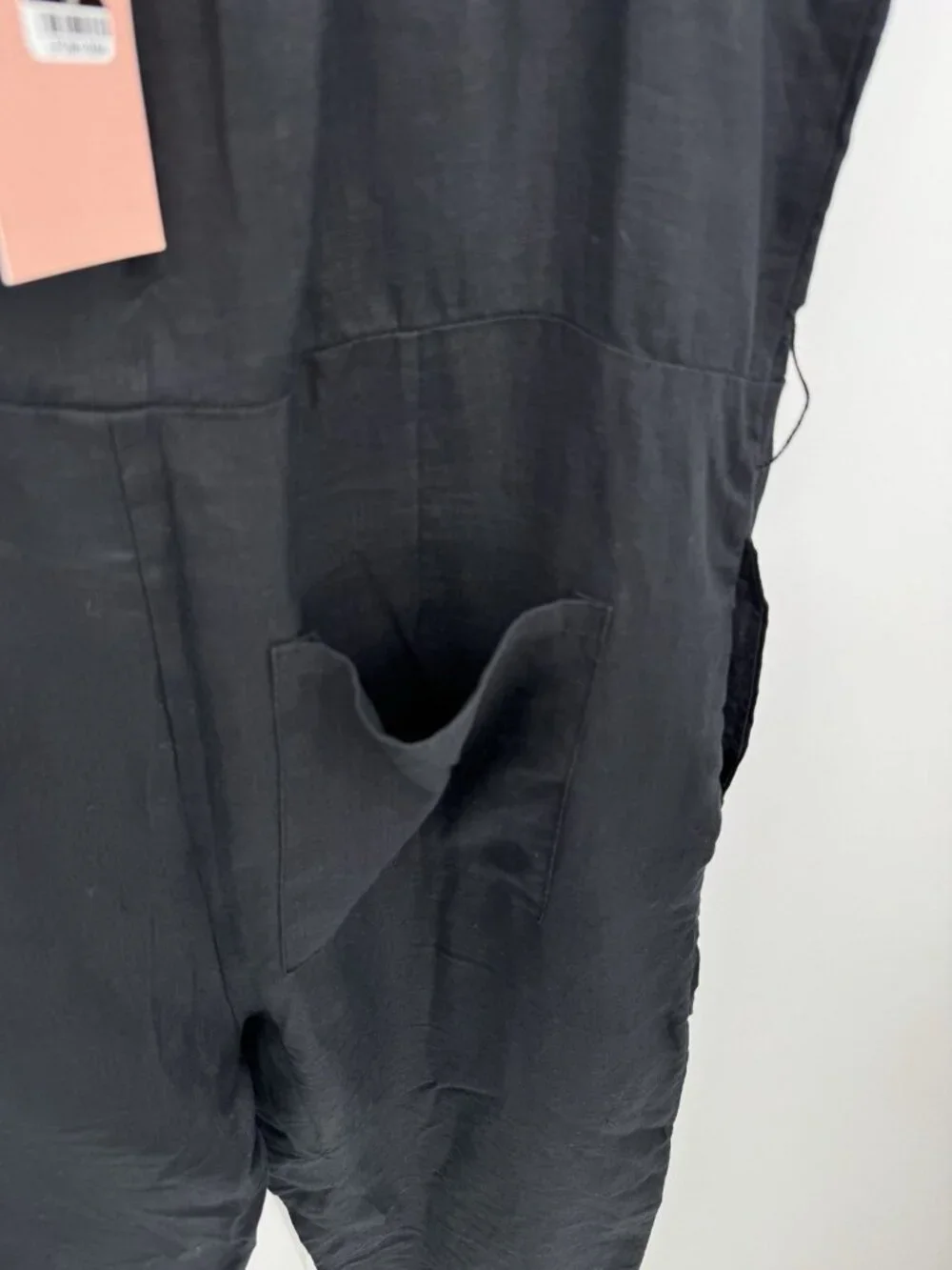 Quince 100% European Linen Belted Square Neck Jumpsuit in Black size M Medium